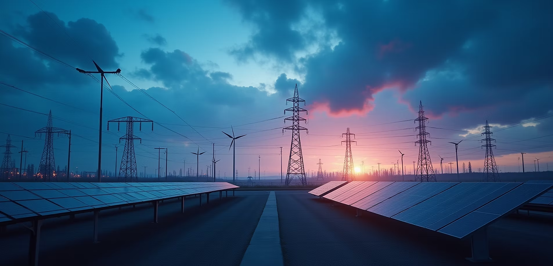 Modern power sector infrastructure with renewable energy sources and electrical grid